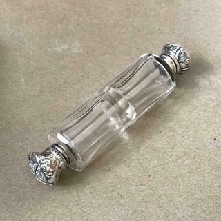 Antique Clear Glass Double Ended Perfume Scent Bottle Silver Lids C1880