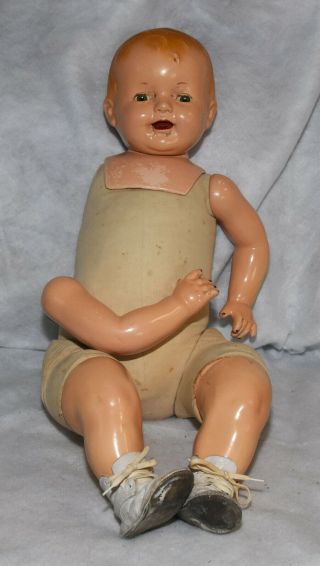 Vintage Large 28 " Effanbee Lovums Doll Composition Head Stuffed Chubby Body Boy