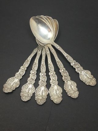 Antique Sterling Silver Spoon Set Of 6 Fancy - -