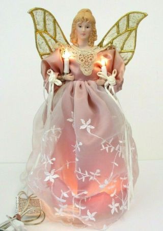 Vintage Angel Christmas Tree Topper Lighted Pink Fairy 14 "