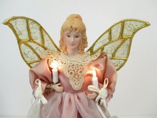 Vintage Angel Christmas Tree Topper Lighted Pink Fairy 14 