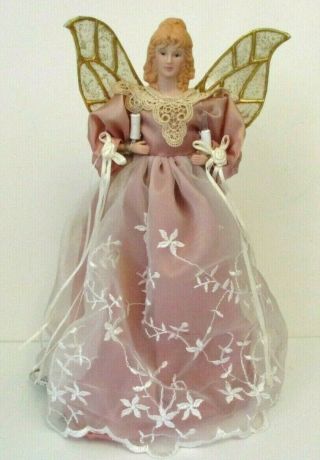 Vintage Angel Christmas Tree Topper Lighted Pink Fairy 14 