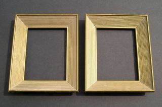 Pair Vintage Picture Frames Mid Century Modern Gold Finely Grooved 6 x 8 2