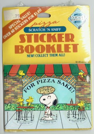 Rare Scratch & Sniff Vintage Stickers Hallmark Snoopy Peanuts Booklet Pizza