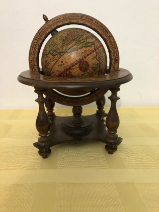 Vtg Italian Antique Map Old World Desk Globe Stand Zodiac Terrestrial Celestial