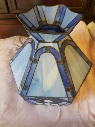 Vintage Tiffany Style Leaded Stained Glass Lamp Shade 13 " Inch Octagonal