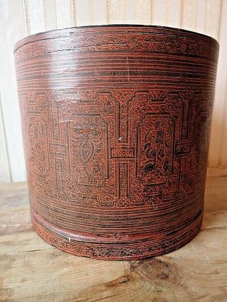 Antique Tibetan Lacquer Box With Lid Painted 19th C