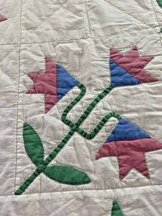 Vintage Handmade Hand Quilted Applique Carolina Lily Quilt 83 " X 72 "