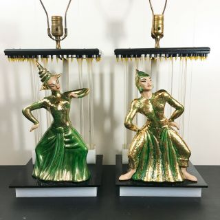 Moss Lamp Pair With Yona Siamese Dancer And Custom Christmas Light Details