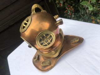 Siebe Gorman Style Copper Brass Deep Sea Divers Small Diorama Diving Helmet 3
