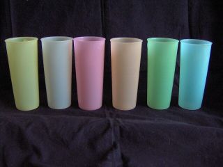 Tuppperware 16 Oz Large Pastel Vtg Tumblers 107 Set Of 6 Glasses Cups Stackable
