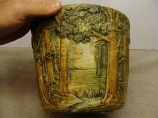 Antique Weller Pottery Forest Woodcraft Tree Jardiniere Pot Vase Planter Scenic