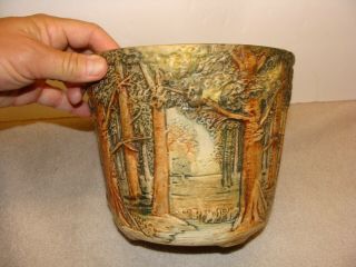 ANTIQUE WELLER POTTERY Forest Woodcraft Tree Jardiniere Pot Vase Planter SCENIC 2