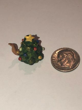 Miniature Dollhouse Vintage Artisan Sculpted Christmas Tree Teapot 1/2” 3