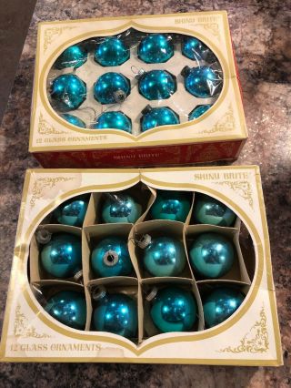 2 Box Vintage Shiny Brite Glass Ornaments 1 1/2 Inch