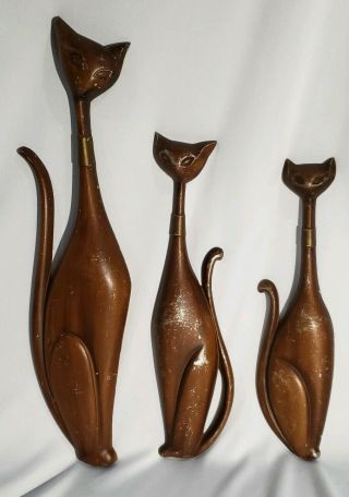 Set Of 3 Mid Century Sexton Siamese Cats Metal Wall Hanging Usa Vintage Home Dec
