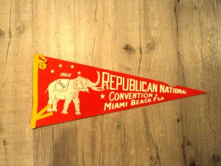 Gop Republican National Convention Miami Beach,  Fla.  Pennant 29 " X 12 " (1968)