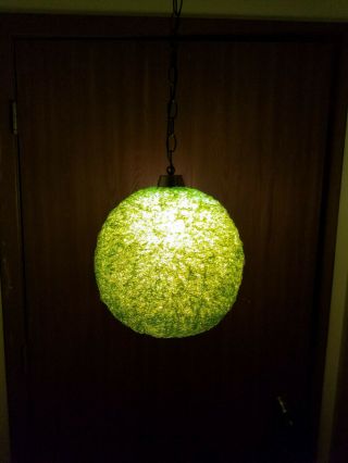 Mid Century Modern Large 12 " Green Spaghetti Hanging Swag Lucite Lamp Vtg Spun