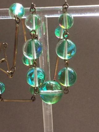 Art Deco Vintage Style,  Green Prism Glass Bead Necklace
