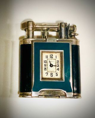 Rare Alfred Dunhill " Unique " Watch Lighter Enameled With Lions Lift Arm 1920 