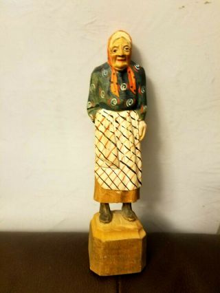 Vintage Andre Bourgault Old Woman Hand Carved Wood Figurine 6