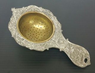 Antique Sterling Silver Tea Infuser Strainer Spoon Loose Leaf Ornate 2