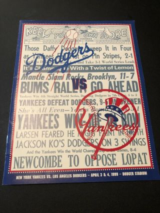1999 Los Angeles Dodgers Vs York Yankees Rivalry Game Score Card
