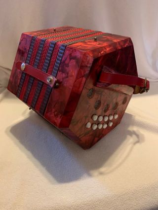 Vintage Antique 20 Key Concertina Red Pearl Made In Italy Unknown Model