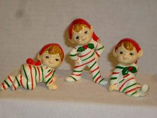 Vintage Christmas Ceramic Candy Cane Elf Kid Figurines Korea
