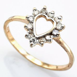 Vintage 14k Yellow Gold Diamond Open Heart Band Ring Size 5