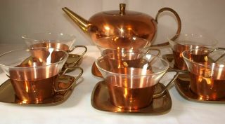 Vintage Mid Century Copper & Glass Tea Set With Copper Teapot - Schott & Gen
