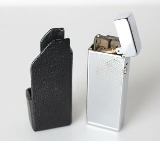 Vintage DUNHILL Rollagas Silver (Rodium?) Plate Lighter c1960.  w/ Leather Sleeve 3