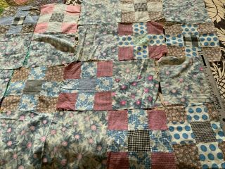 Antique Vintage Quilt Blocks Nine Patch With Floral Hand Pieced Very Old Fabrics