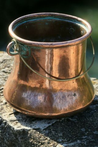 Old French Antique Copper Apple Butter Kettle Cauldron Pot 1800s 12inch 7.  5lbs
