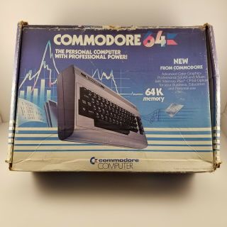 Commodore 64 Computer Powers On With Box Power Supply 3 Joy Sticks