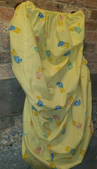 Vintage Care Bears Yellow Swings Crib Fitted Sheet Faded Tag Fabric Crafting