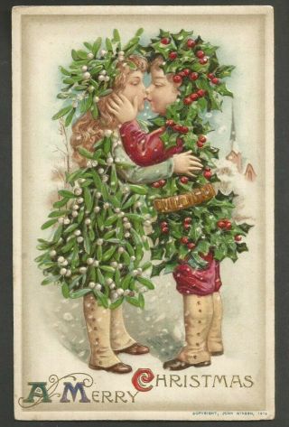 Vintage John Winsch Embossed Christmas Postcard 1910