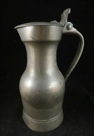 Antique English Pewter Tankard W/c Scroll Handle.  1710 & Touch Mark On Bottom.