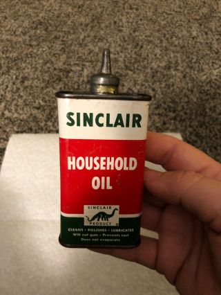 Vintage Sinclair Dinosaur Household Lead Top Handy Oiler 4oz Lubricant Can Tin