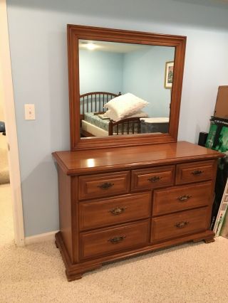 Vintage Solid Maple Dresser With Mirror