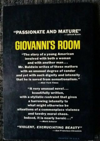 Giovanni ' s Room James Baldwin 1964 Vintage LGBTQ Gay Interest Out Of Print Rare 2