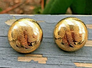 Vintage Christian Dior Clip Earrings Textured Gold Tone Round
