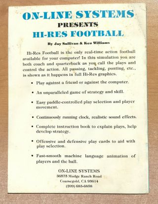 Apple II Software - Hi - Res Football by On - Line Systems 1980 Rare 3