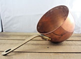 Rare Antique French Solid Copper Zabaglione Pan,  Bronze Rivetted Handle C1910s