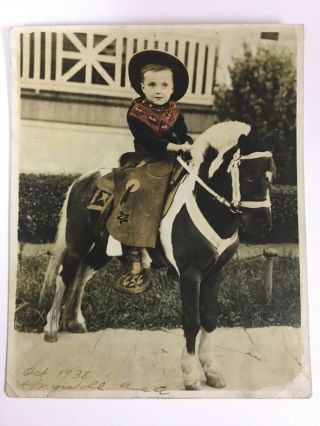Vintage Black And White Photo - Boy On Horse - Color Added Pony Halloween 1938