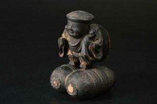 U1690: Japanese Old Wood Carving Daikoku Statue Sculpture Ornament Buddhist Art