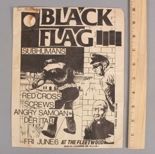 Vintage 1970s Black Flag California Punk Rock Underground Band Concert Poster Nr