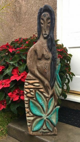 Large Carved Witco Tropical Lady Wall Hanging Mid - Century Tiki Bar