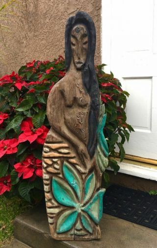 Large Carved WITCO Tropical Lady Wall Hanging Mid - Century TIKI BAR 2