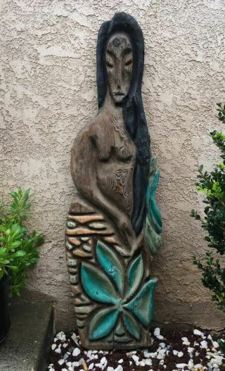 Large Carved WITCO Tropical Lady Wall Hanging Mid - Century TIKI BAR 3